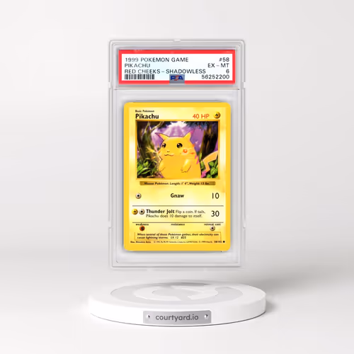 1999 Pokémon Game #58 Pikachu - Shadowless Red Cheeks (PSA 6 EX-MT)