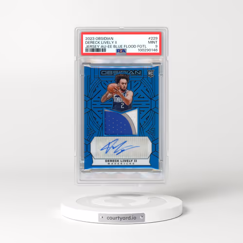 2023 Panini Obsidian #229 Dereck Lively II - Jersey Autograph-Electric Etch Blue Flood Fotl (PSA 9 MINT)
