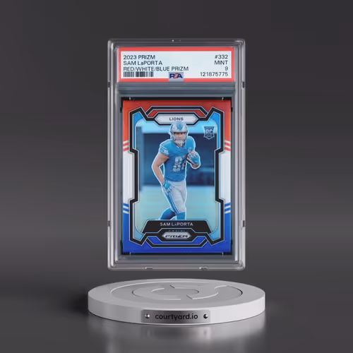 2023 Panini Prizm #332 Sam LaPorta - Red/White/Blue Prizm (PSA 9 MINT)