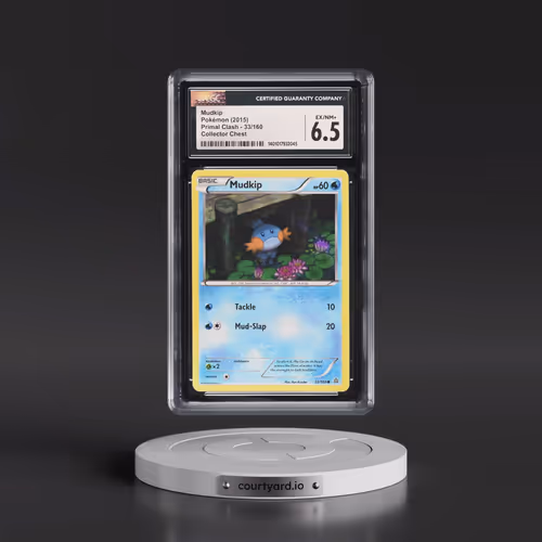 2015 Primal Clash #33/160 Mudkip - (Holo Lines are 45 Deg.) Sheen Holo Collector Chest (CGC 6.5 EX-N