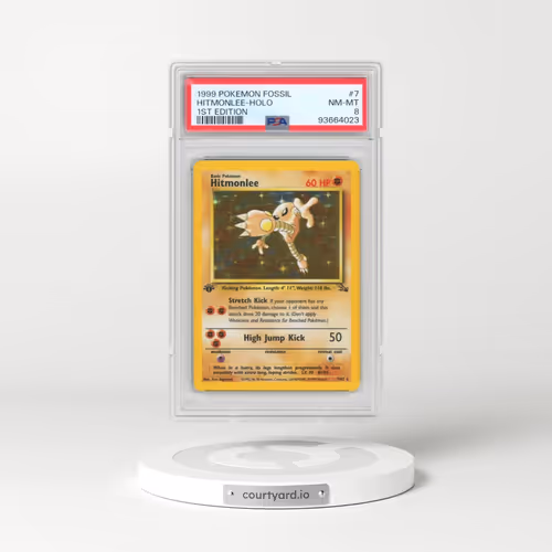 1999 Pokémon Fossil #7 Hitmonlee - 1st Edition Holo (PSA 8 NM-MT)