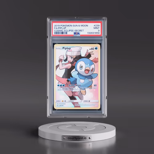 2019 Pokémon Sun & Moon Cosmic Eclipse #239 Piplup - Full Art Secret (PSA 9 MINT)