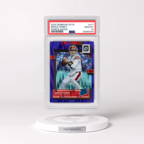 2022 Panini Donruss Optic #277 Brock Purdy - Purple Shock (PSA 10 GEM MINT)