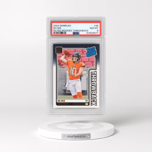 2024 Panini Donruss Rated Rookies Throwback #46 Bo Nix (PSA 8 NM-MT)