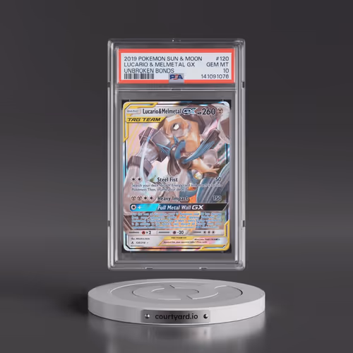 2019 Pokémon Sun & Moon Unbroken Bonds #120 Lucario & Melmetal GX - Holo (PSA 10 GEM MINT)