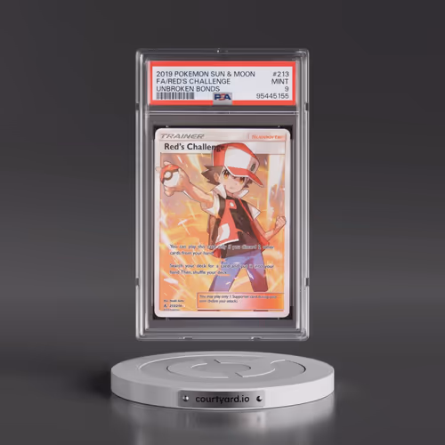 2019 Pokémon Sun & Moon Unbroken Bonds #213 Red's Challenge - Full Art (PSA 9 MINT)