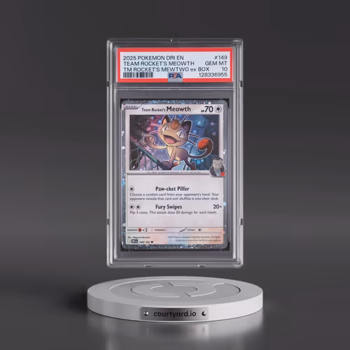 2025 Pokémon Dri EN-Destined Rivals #149 Team Rocket's Meowth - Team Rocket's Mewtwo EX Box (PSA 10