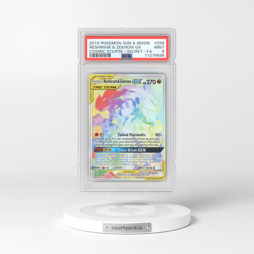 2019 Pokémon Sun & Moon Cosmic Eclipse #259 Reshiram & Zekrom GX - Holo Full Art Secret (PSA 9 MINT)