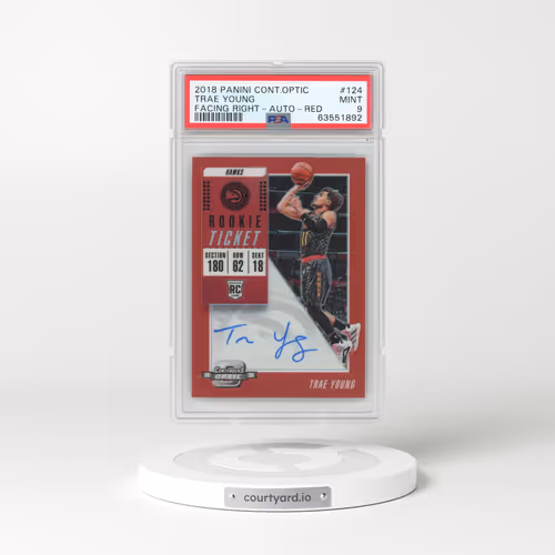 2018 Panini Contenders Optic #124 Trae Young - Facing Right-Autograph-Red (PSA 9 MINT)