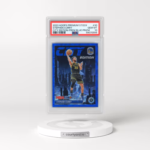 2023 Panini Hoops Premium Stock City Edition #30 Stephen Curry - Premium Blue Prizm (PSA 10 GEM MINT