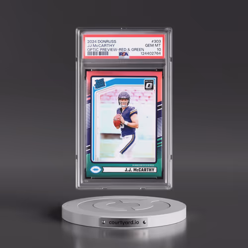 2024 Panini Donruss #303 JJ McCarthy - Optic Preview-Red & Green (PSA 10 GEM MINT)