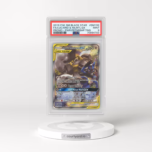 2019 Pokémon SM Black Star Promo #SM192 Lucario & Melmetal GX - Holo Full Art Power Partnership Tins (PSA 9 MINT)