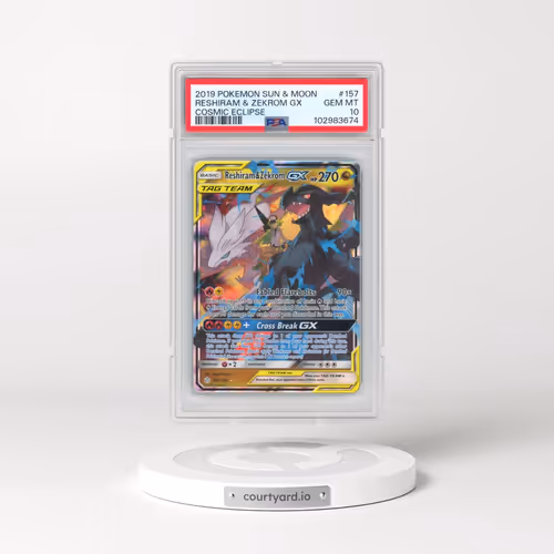 2019 Pokémon Sun & Moon Cosmic Eclipse #157 Reshiram & Zekrom GX - Holo (PSA 10 GEM MINT)