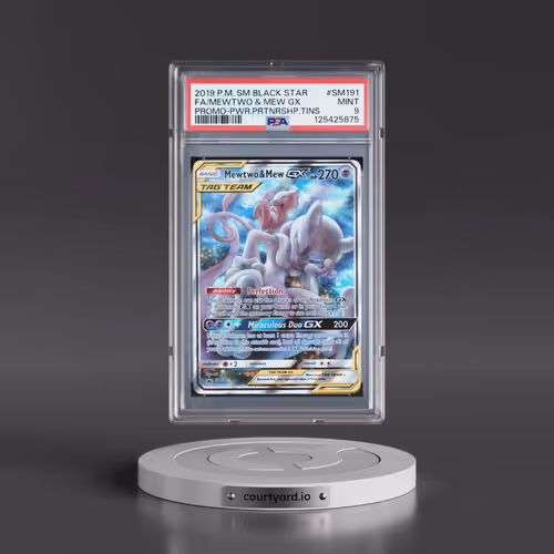 2019 Pokémon SM Black Star Promo #SM191 Mewtwo & Mew GX - Holo Full Art Power Partnership Tins (PSA