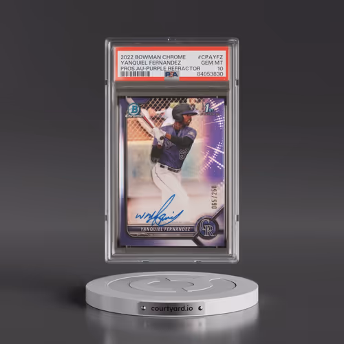 2022 Bowman Chrome Prospect Autographs #CPAYFZ Yanquiel Fernandez - Purple Refractor (PSA 10 GEM MIN