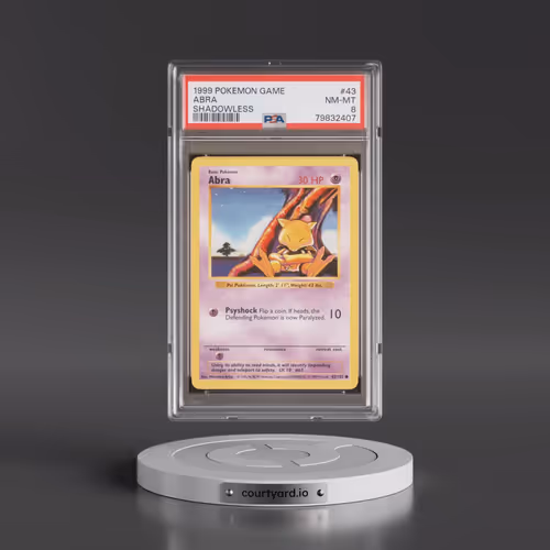 1999 Pokémon Game #43 Abra - Shadowless (PSA 8 NM-MT)