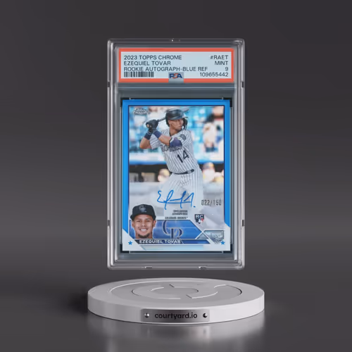 2023 Topps Chrome Rookie Autograph #RAET Ezequiel Tovar - Blue Refractor (PSA 9 MINT)