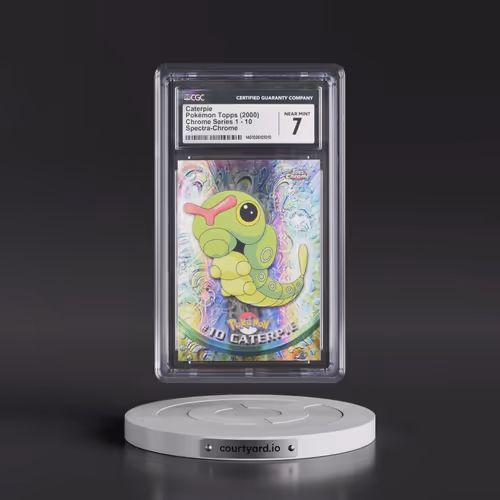2000 Chrome Series 1 #10 Caterpie - Spectra-Chrome (On Back of Card) (Topps Chrome Stamp on Front of