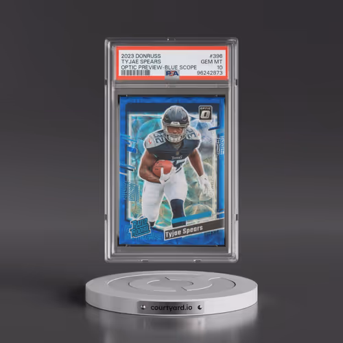 2023 Panini Donruss #396 Tyjae Spears - Optic Preview-Blue Scope (PSA 10 GEM MINT)
