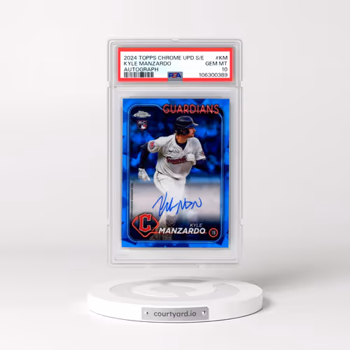 2024 Topps Chrome Sapphire Update Series Chrome Sapphire Autographs #KM Kyle Manzardo (PSA 10 GEM MI