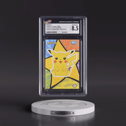 1999 Pokémon the First Movie Pikachu (Sitting) - Sticker / Mewtwo Puzzle Card First Print (Blue Topp