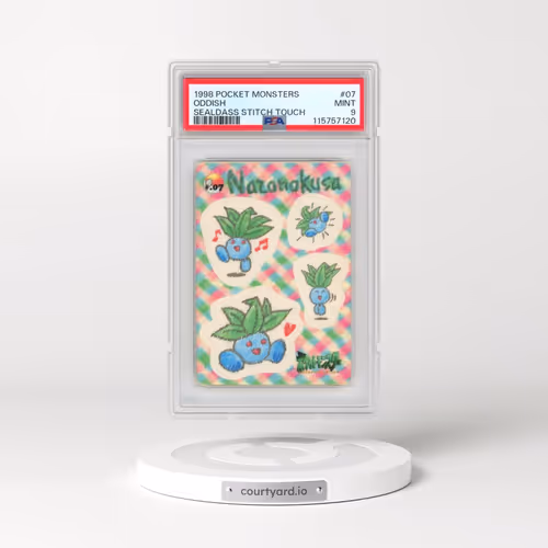 1998 Pocket Monsters Sealdass Stitch Touch #07 Oddish (PSA 9 MINT)