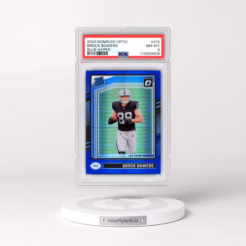 2024 Panini Donruss Optic #215 Brock Bowers - Blue Hyper (PSA 8 NM-MT)