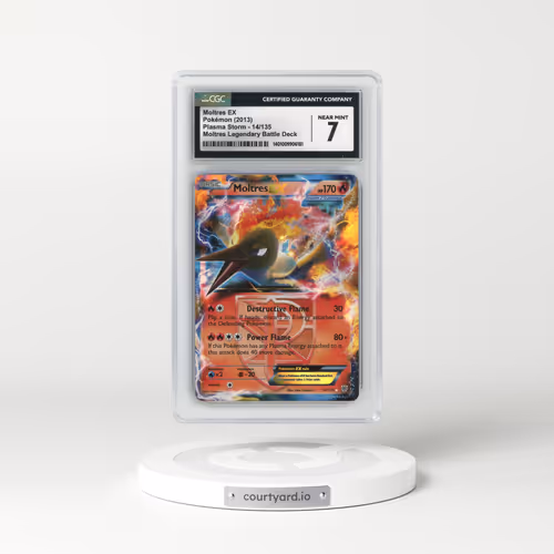 2012 Plasma Storm #14/135 Moltres EX - (Holo Lines are 45 Deg.) Sheen Holo Moltres Legendary Battle Deck (CGC 7 NM)