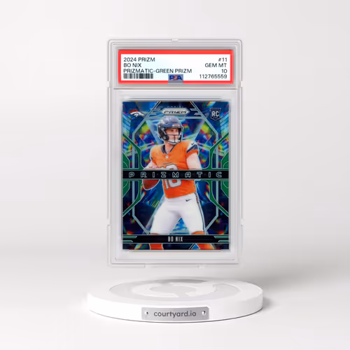 2024 Panini Prizm Prizmatic #11 Bo Nix - Green Prizm (PSA 10 GEM MINT)