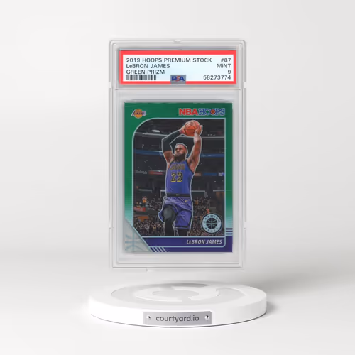 2019 Panini Hoops Premium Stock #87 LeBron James - Green Prizm (PSA 9 MINT)