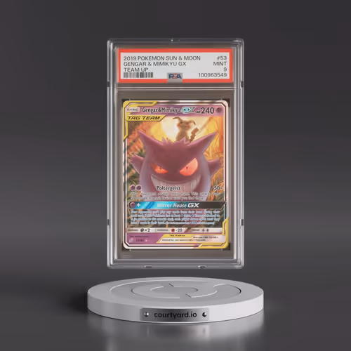 2019 Pokémon Sun & Moon Team Up #53 Gengar & Mimikyu GX - Holo (PSA 9 MINT)