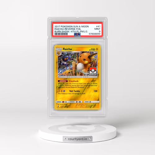 2017 Pokémon Sun & Moon Burning Shadows #41 Raichu - Reverse Foil 4th Place Pokemon League (PSA 9 MINT)