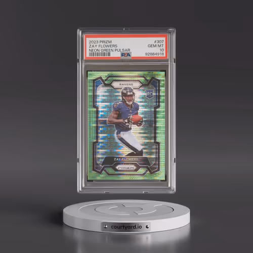 2023 Panini Prizm #307 Zay Flowers - Neon Green Pulsar (PSA 10 GEM MINT)