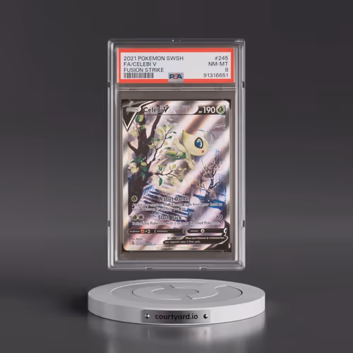 2021 Pokémon Sword & Shield Fusion Strike #245 Celebi V - Holo Full Art (PSA 8 NM-MT)