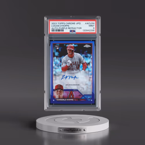 2023 Topps Chrome Update Autograph #ACLOH Logan O'Hoppe - Purple Refractor (PSA 9 MINT)