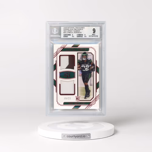 2020 Panini National Treasures Rookie Dual Materials Red Jersey Number #20 La'Mical Perine/22 (BGS 9 MINT)