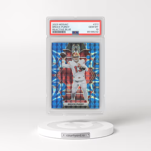2023 Panini Mosaic #211 Brock Purdy - Reactive Blue (PSA 10 GEM MINT)