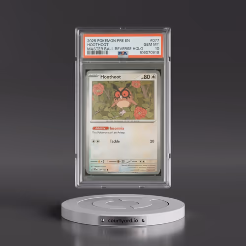 2025 Pokémon Pre EN-Prismatic Evolutions #077 Hoothoot - Reverse Holo Master Ball (PSA 10 GEM MINT)