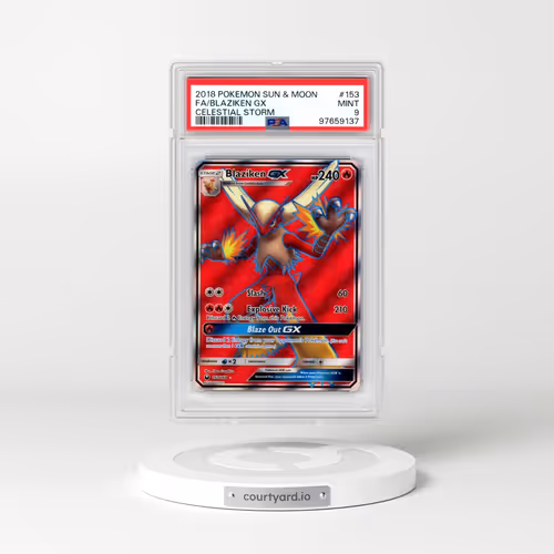 2018 Pokémon Sun & Moon Celestial Storm #153 Blaziken GX - Holo Full Art (PSA 9 MINT)
