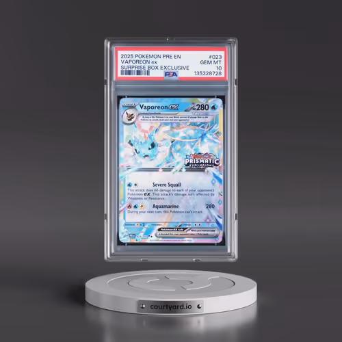 2025 Pokémon Pre EN-Prismatic Evolutions #023 Vaporeon EX - Holo Surprise Box Exclusive (PSA 10 GEM