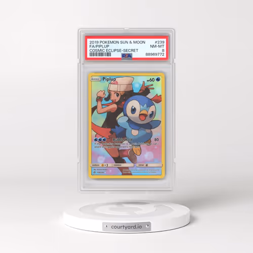 2019 Pokémon Sun & Moon Cosmic Eclipse #239 Piplup - Full Art Secret (PSA 8 NM-MT)