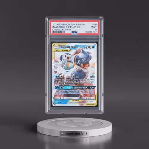 2019 Pokémon Sun & Moon Cosmic Eclipse #38 Blastoise & Piplup GX - Holo (PSA 9 MINT)