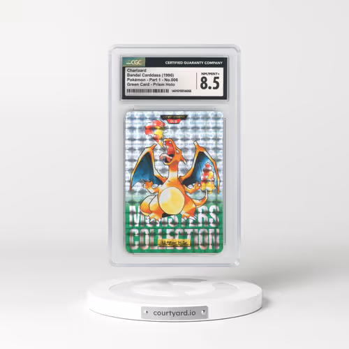 1996 Japanese Bandai Carddass #6 Charizard - Full Art Holo Green Card (CGC 8.5 NM-MT+)