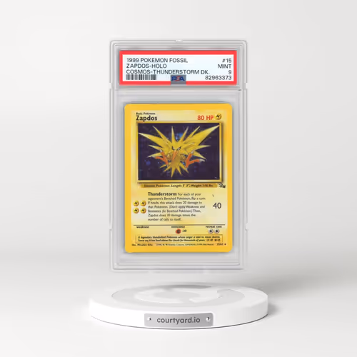 1999 Pokémon Fossil #15 Zapdos - Holo Cosmos-Thunderstorm Deck (PSA 9 MINT)