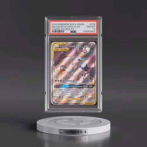 2019 Pokémon Sun & Moon Cosmic Eclipse #216 Solgaleo & Lunala GX - Holo Full Art (PSA 8 NM-MT)