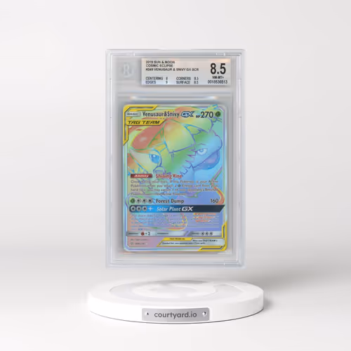 2019 Cosmic Eclipse #249 Venusaur & Snivy GX - Rainbow Rare Holo (BGS 8.5 NM-MT+)