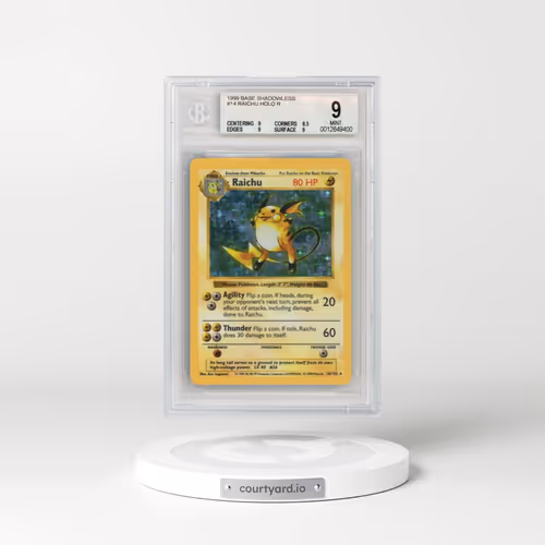 1999 Base Set #14 Raichu - Shadowless Shadowless Holo (BGS 9 MINT)