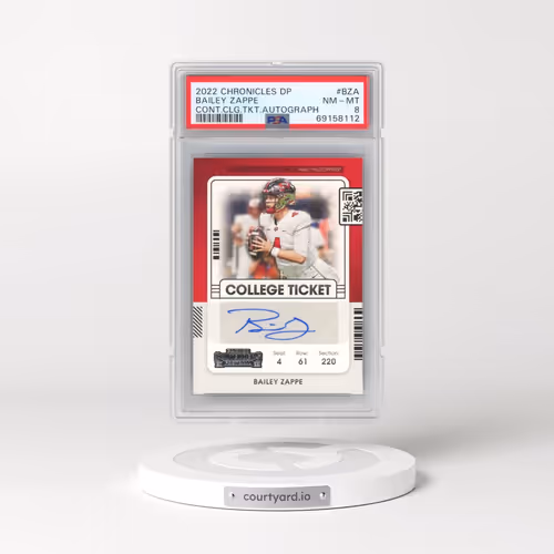 2022 Panini Chronicles Draft Picks Contenders College Ticket Autographs #CCTBZA Bailey Zappe (PSA 8