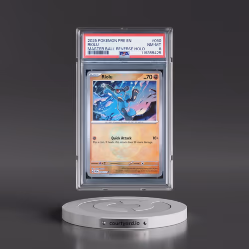 2025 Pokémon Pre EN-Prismatic Evolutions #050 Riolu - Reverse Holo Master Ball (PSA 8 NM-MT)