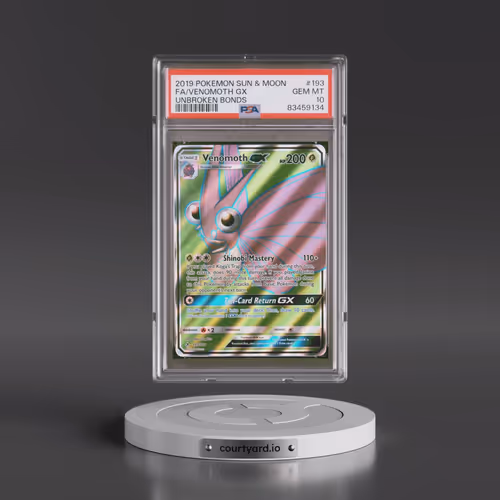 2019 Pokémon Sun & Moon Unbroken Bonds #193 Venomoth GX - Holo Full Art (PSA 10 GEM MINT)